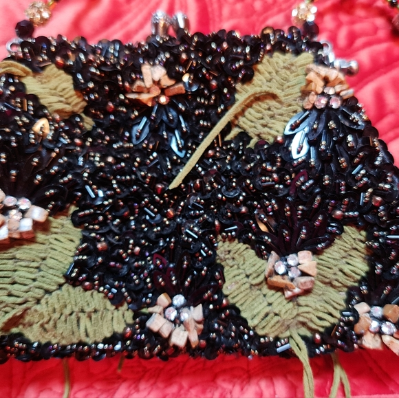 Mary Frances Clutch Beaded Shoulder Strap Sequins Crystals Suede RARE NWT - Picture 6 of 8